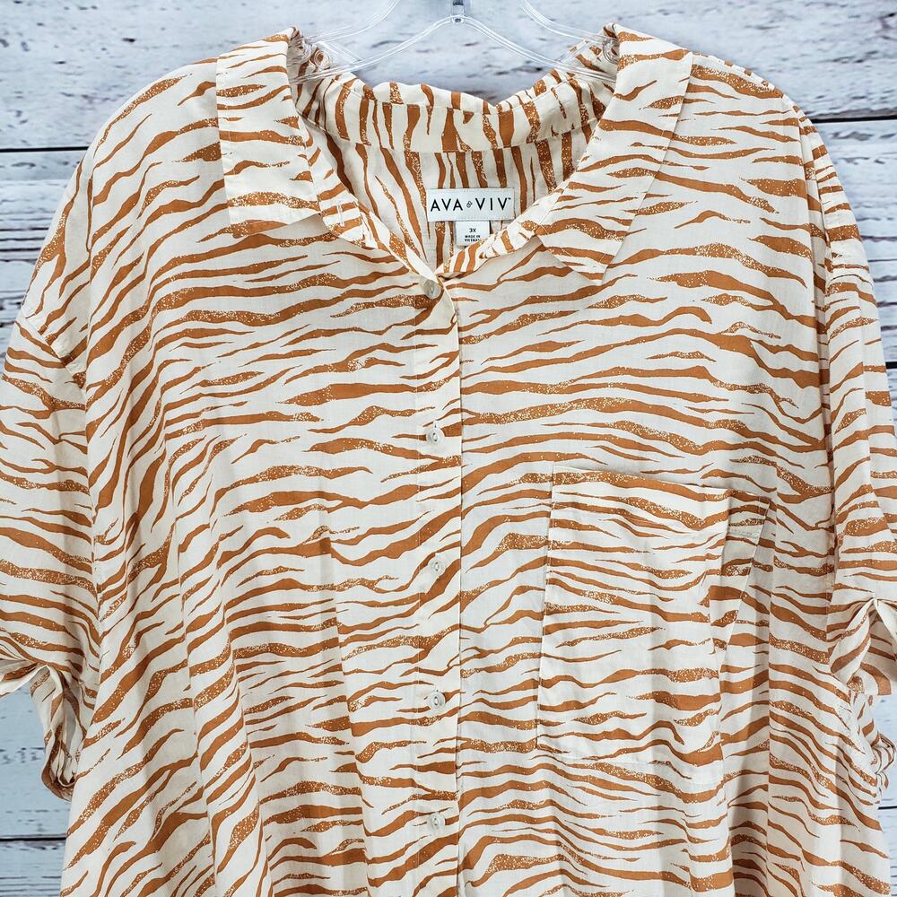 Ava & Viv Brown Animal Print 100%Cotton Short Sleeve Top Size 3X - Picture 3 of 14